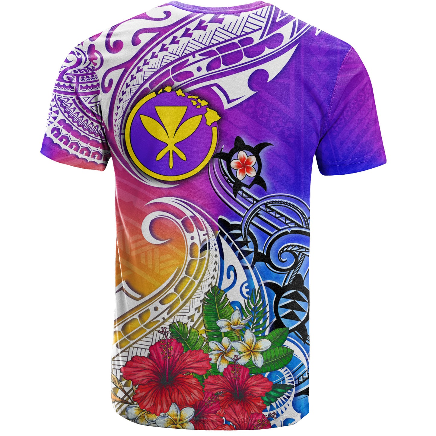 Hawaii T-Shirt Turtle Polynesian Tribal Tropical Flowers