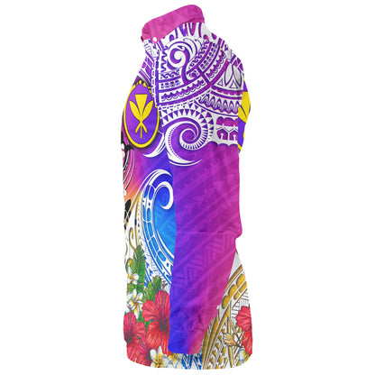 Hawaii Long Sleeve Shirt Turtle Polynesian Tribal Tropical Flowers