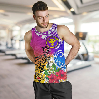 Hawaii Tank Top Turtle Polynesian Tribal Tropical Flowers