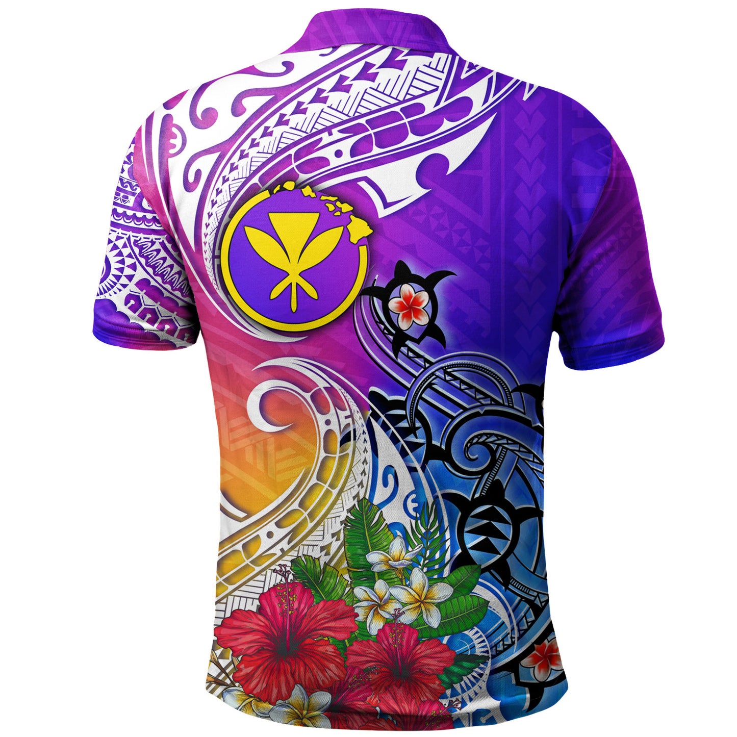 Hawaii Polo Shirt Turtle Polynesian Tribal Tropical Flowers