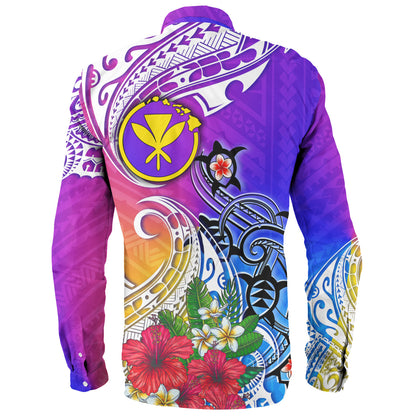 Hawaii Long Sleeve Shirt Turtle Polynesian Tribal Tropical Flowers