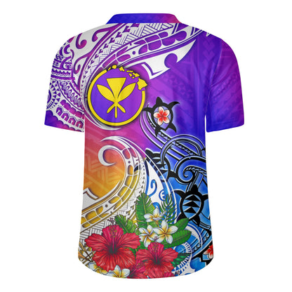 Hawaii Rugby Jersey Turtle Polynesian Tribal Tropical Flowers