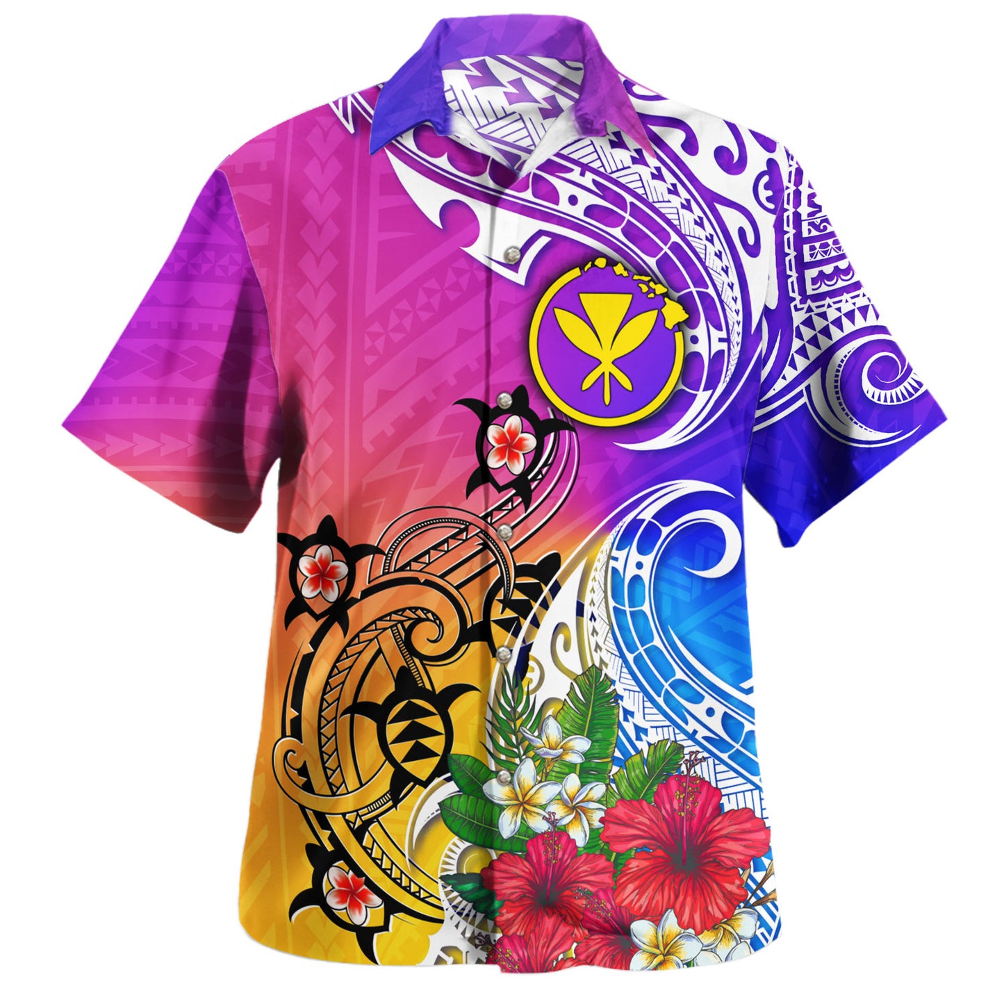 Hawaii Hawaiian Shirt Turtle Polynesian Tribal Tropical Flowers