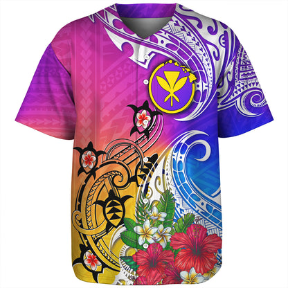 Hawaii Baseball Shirt Turtle Polynesian Tribal Tropical Flowers