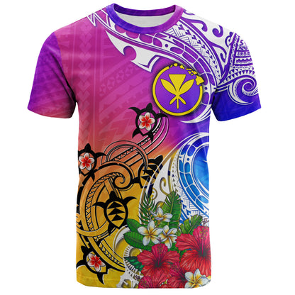 Hawaii T-Shirt Turtle Polynesian Tribal Tropical Flowers