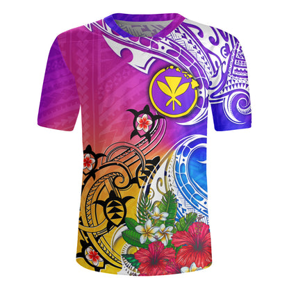Hawaii Rugby Jersey Turtle Polynesian Tribal Tropical Flowers