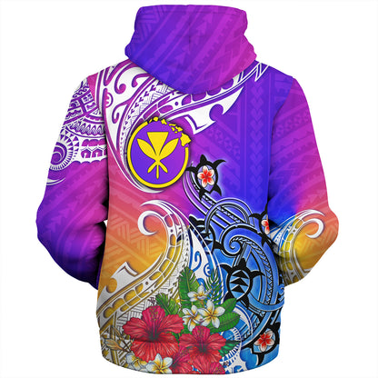 Hawaii Sherpa Hoodie Turtle Polynesian Tribal Tropical Flowers