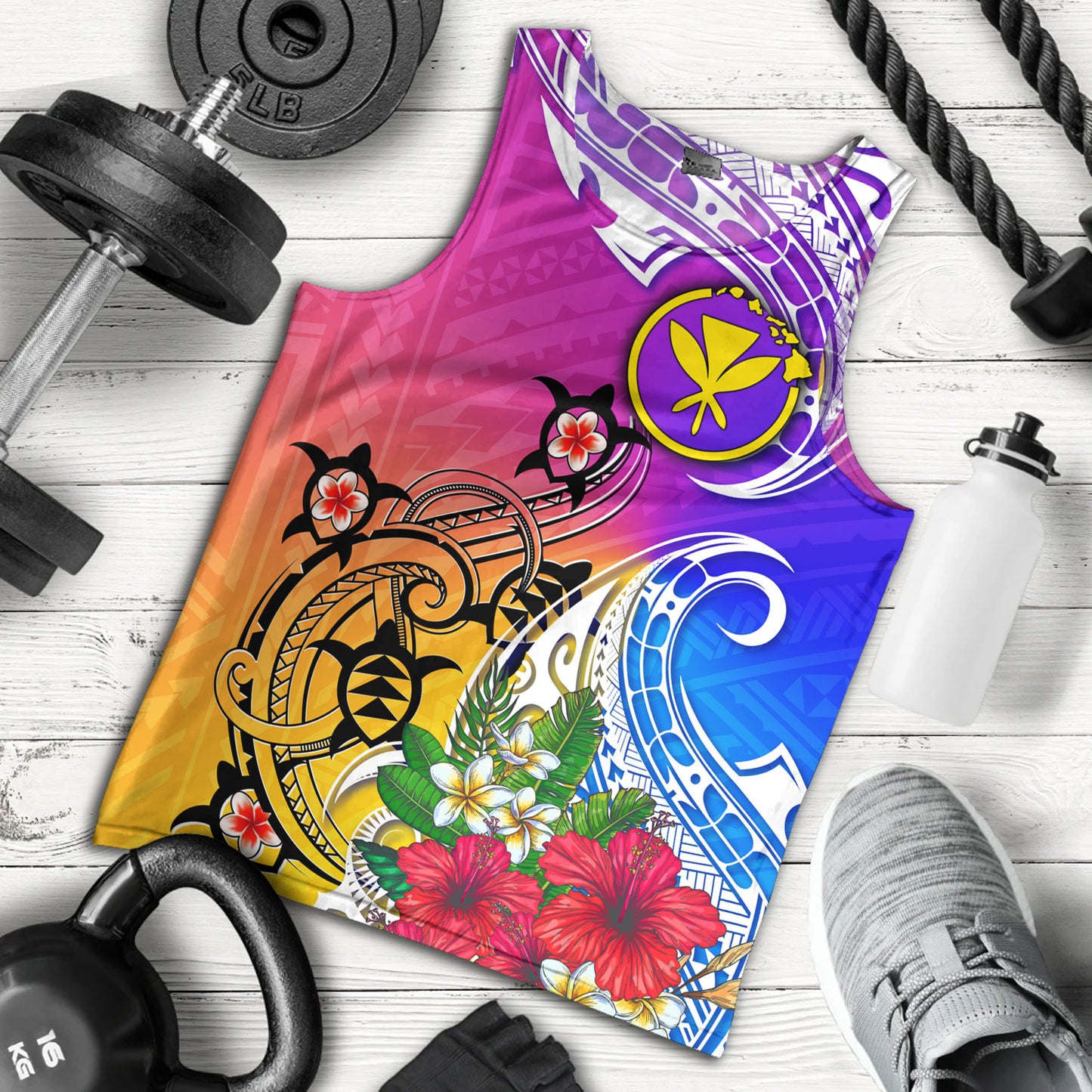 Hawaii Tank Top Turtle Polynesian Tribal Tropical Flowers