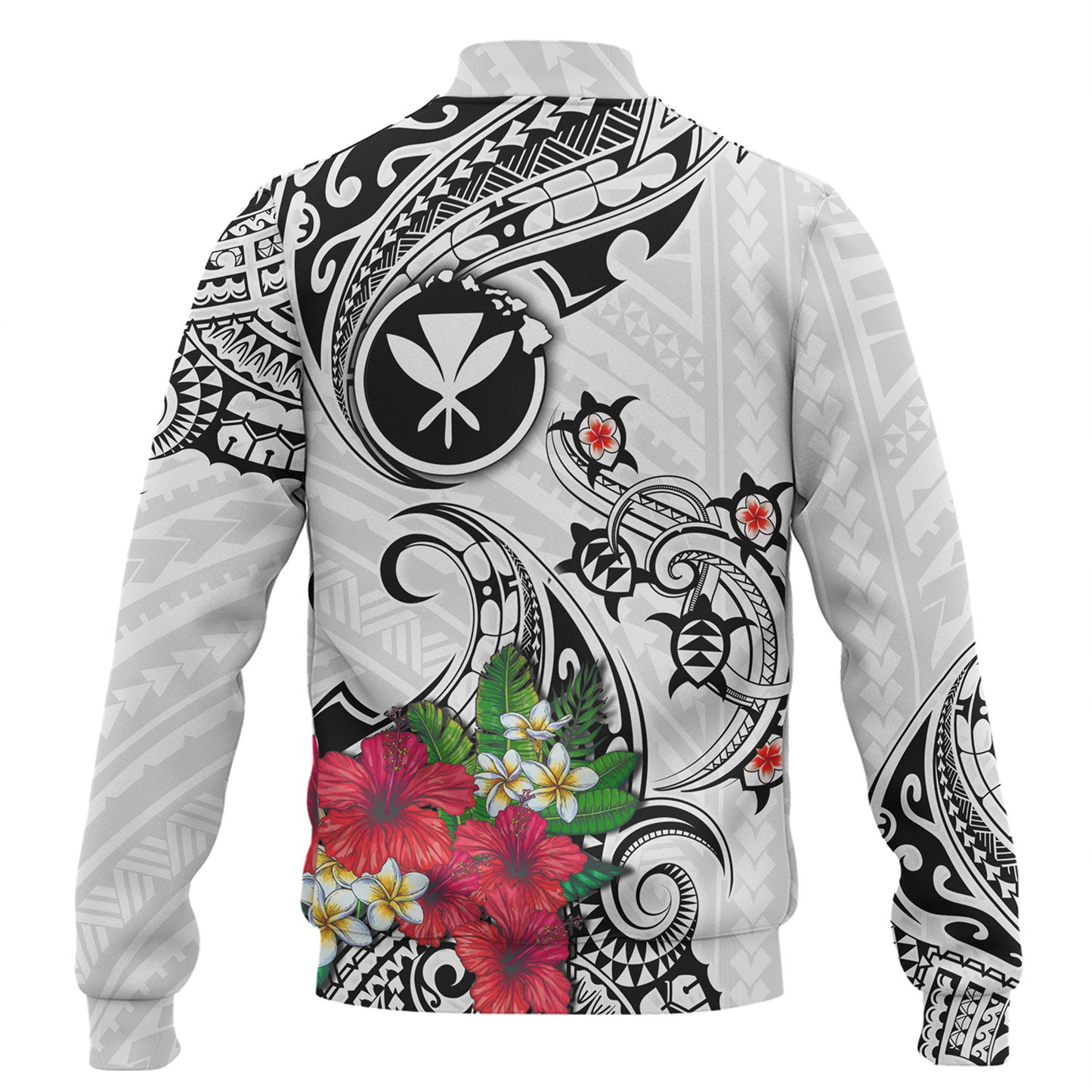 Hawaii Baseball Jacket Turtle Polynesian Tribal Tropical Flowers