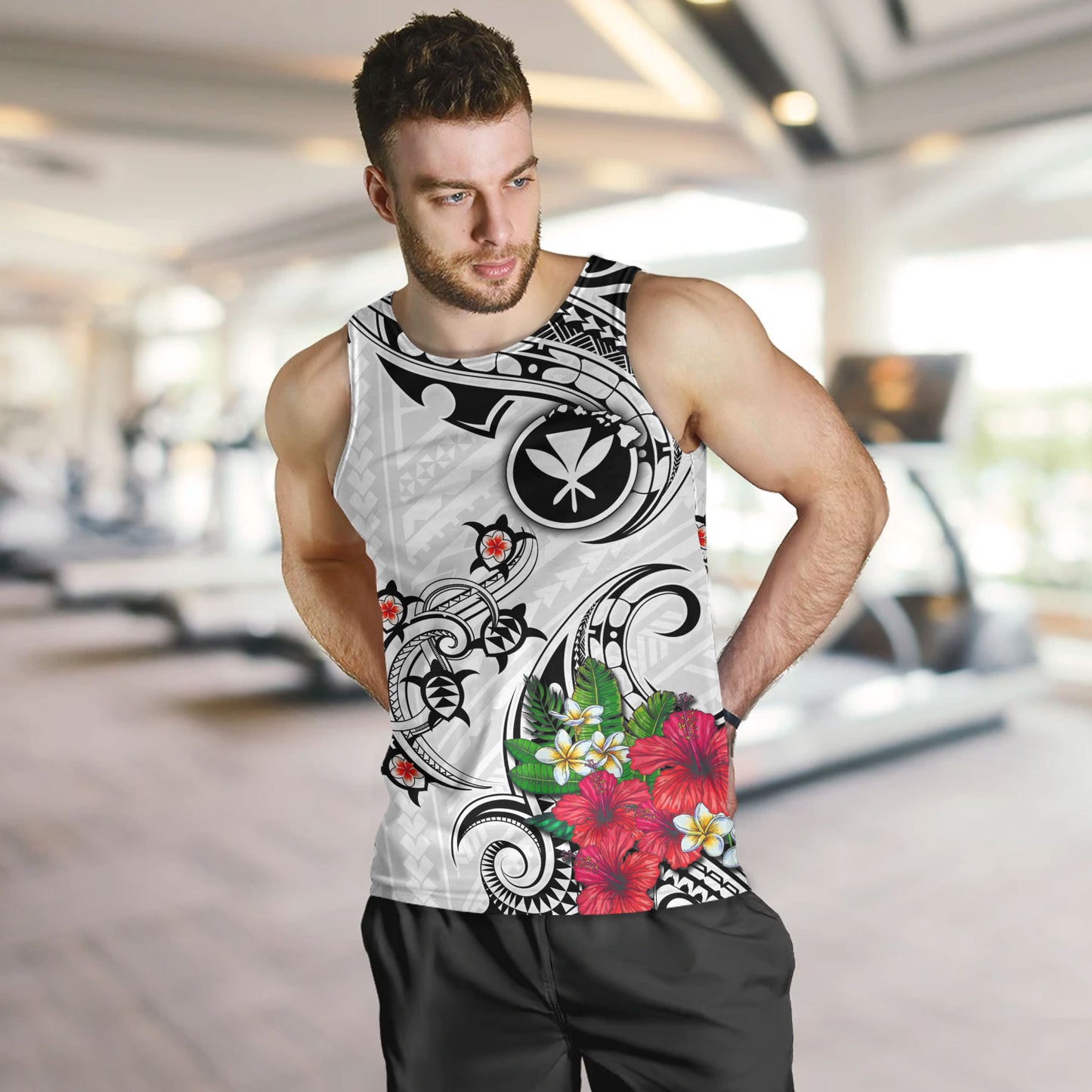 Hawaii Tank Top Turtle Polynesian Tribal Tropical Flowers