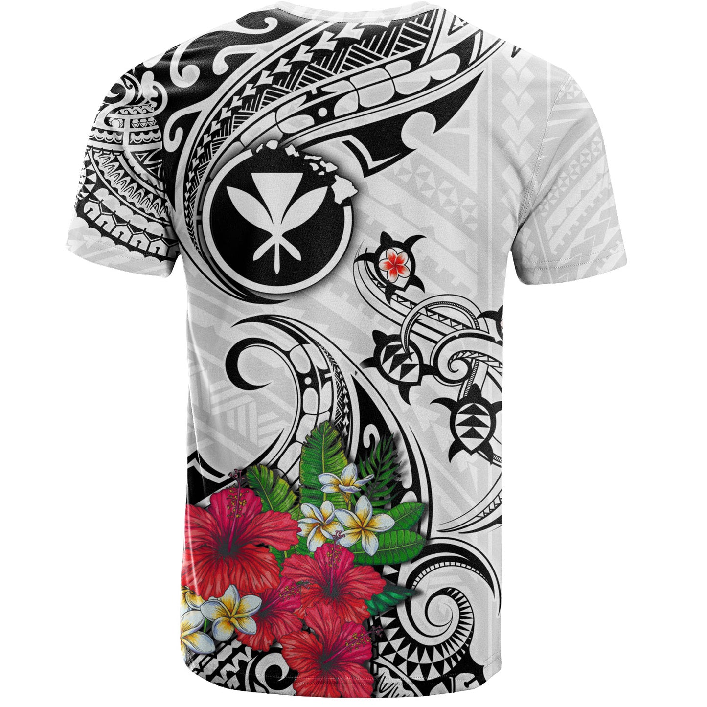 Hawaii T-Shirt Turtle Polynesian Tribal Tropical Flowers