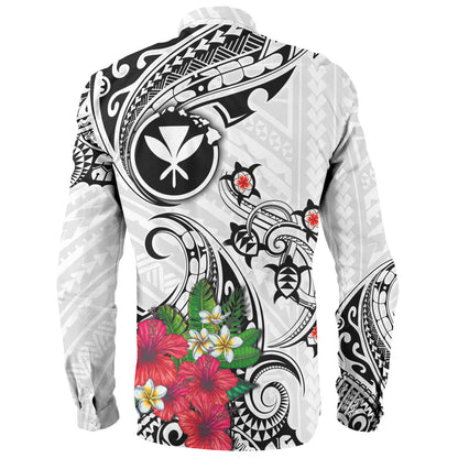 Hawaii Long Sleeve Shirt Turtle Polynesian Tribal Tropical Flowers