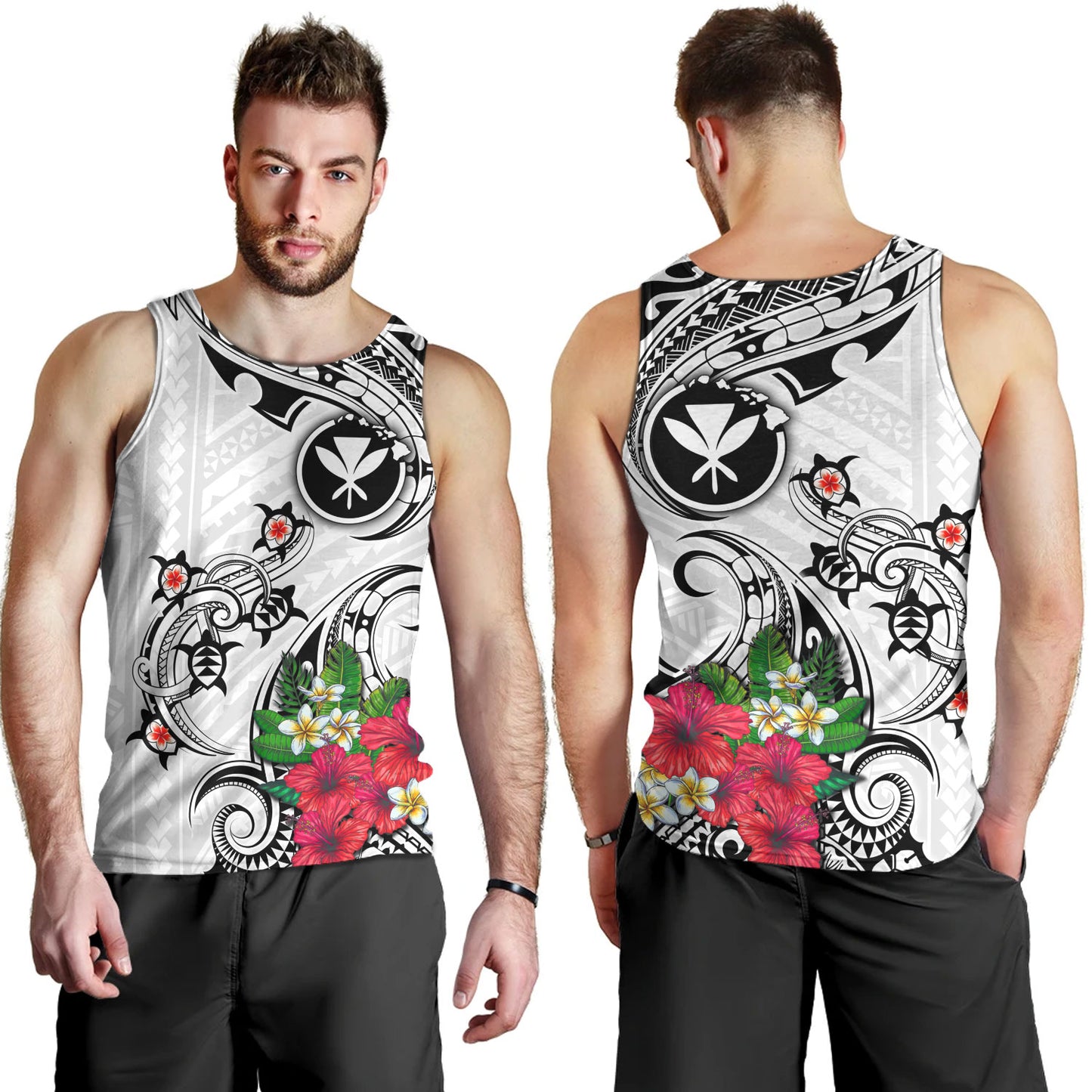 Hawaii Tank Top Turtle Polynesian Tribal Tropical Flowers