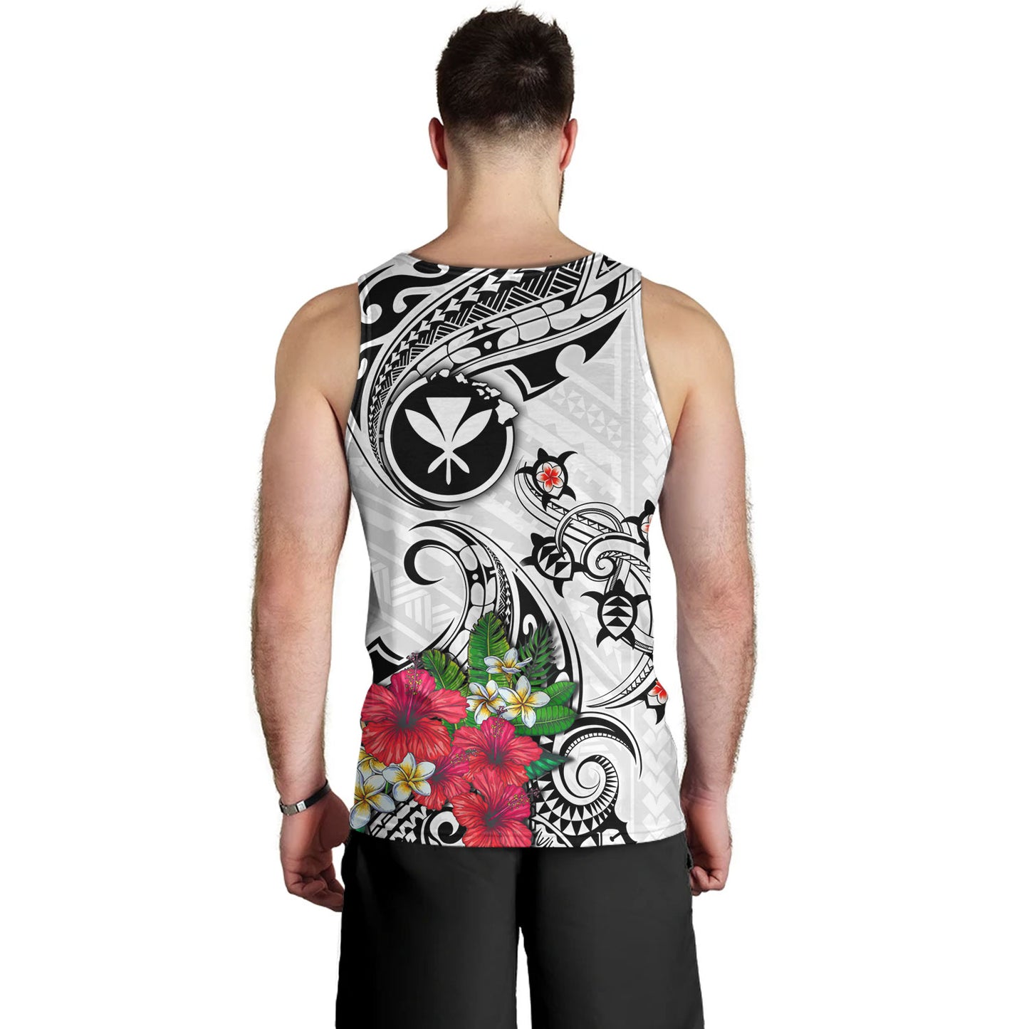 Hawaii Tank Top Turtle Polynesian Tribal Tropical Flowers