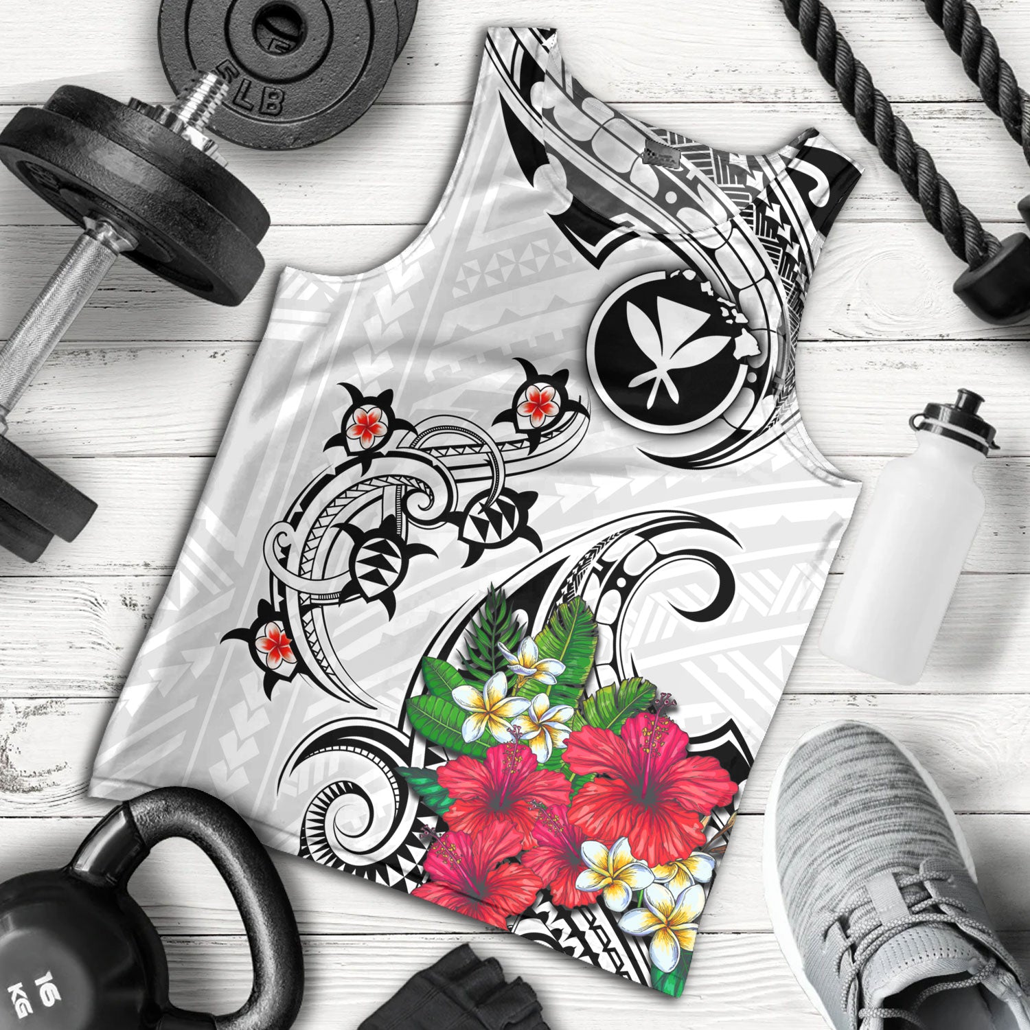 Hawaii Tank Top Turtle Polynesian Tribal Tropical Flowers