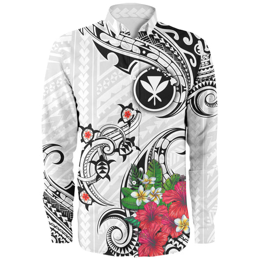Hawaii Long Sleeve Shirt Turtle Polynesian Tribal Tropical Flowers