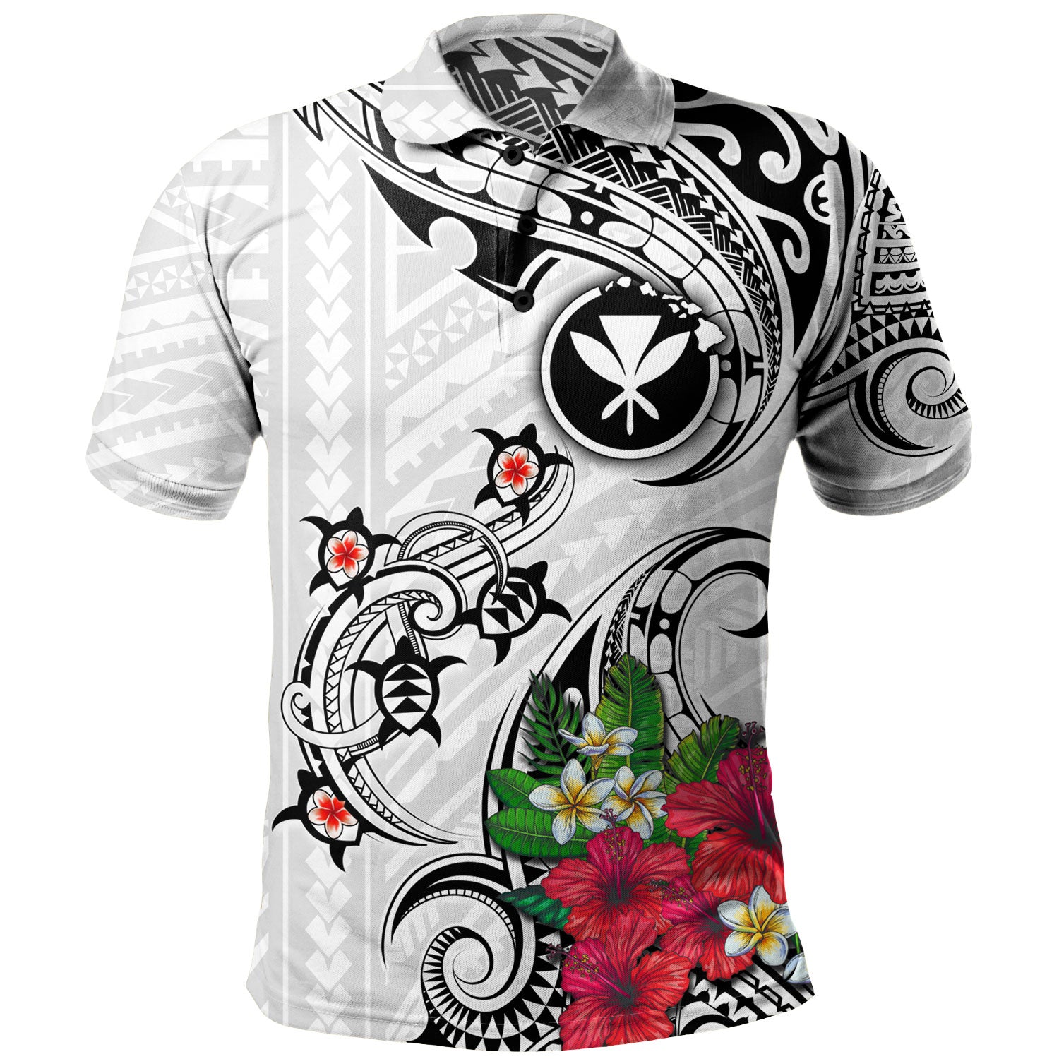 Hawaii Polo Shirt Turtle Polynesian Tribal Tropical Flowers