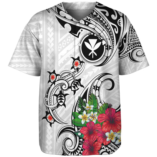 Hawaii Baseball Shirt Turtle Polynesian Tribal Tropical Flowers