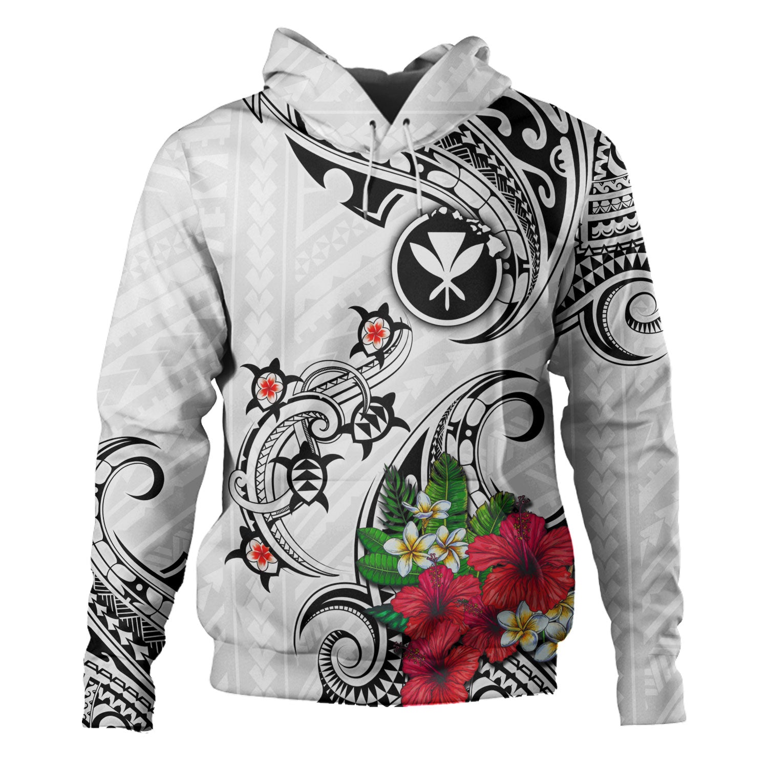 Hawaii Hoodie Turtle Polynesian Tribal Tropical Flowers