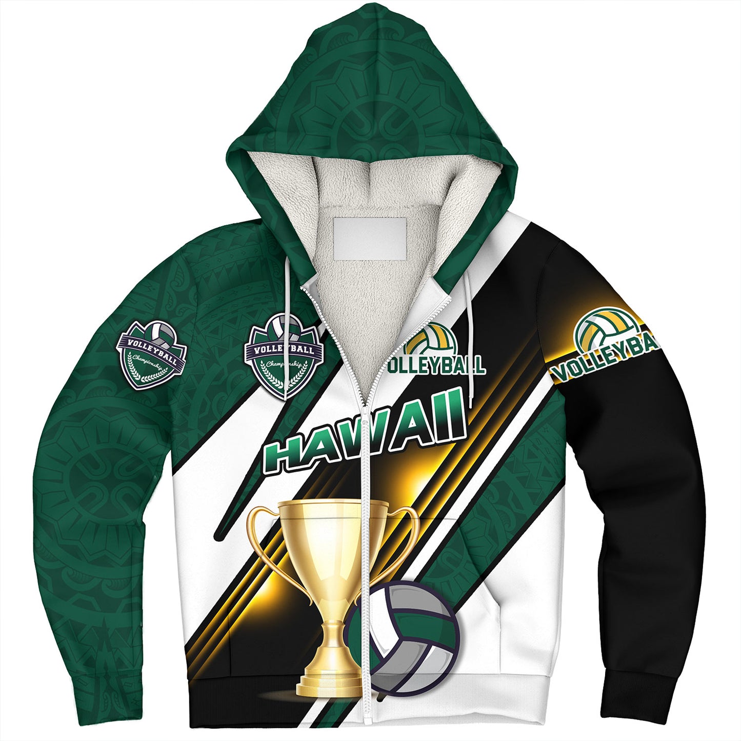 Hawaii Sherpa Hoodie Custom Volleyball Cup Championship Hawaii Polynesian Patterns