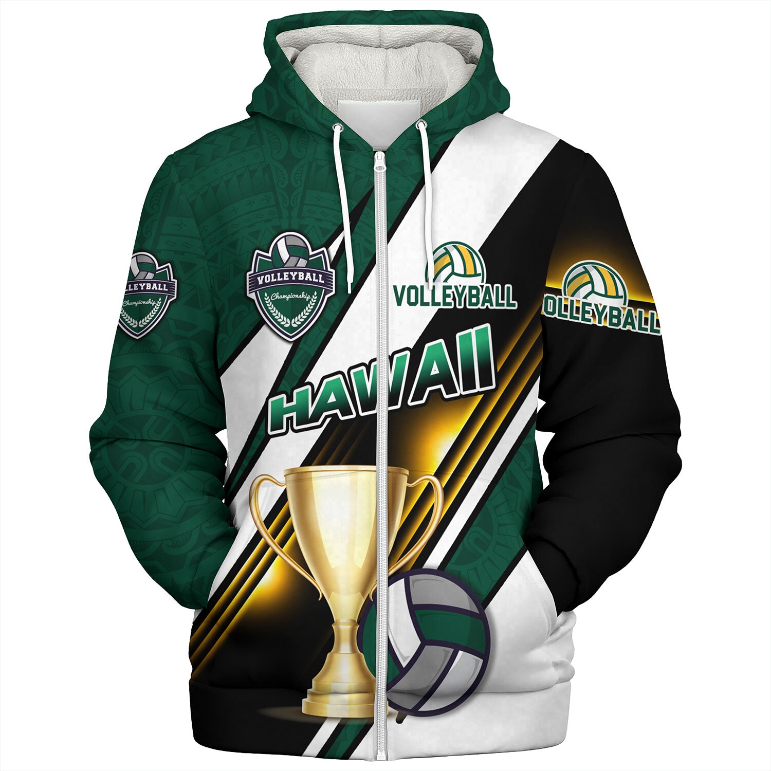 Hawaii Sherpa Hoodie Custom Volleyball Cup Championship Hawaii Polynesian Patterns