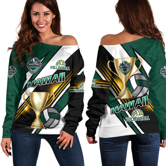 Hawaii Off Shoulder Sweatshirt Custom Volleyball Cup Championship Hawaii Polynesian Patterns