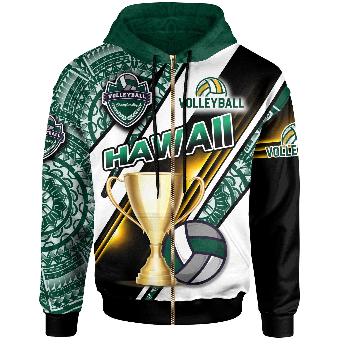 Hawaii Custom Personalised Hoodie - Volleyball Cup Championship Hawaii Polynesian Patterns