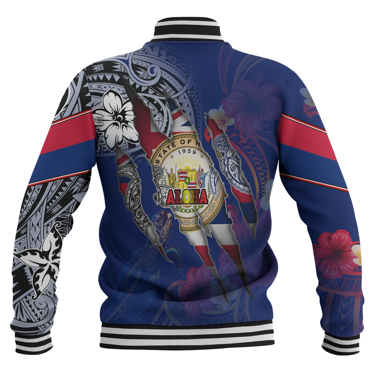Hawaii Baseball Jacket Custom Hawaiian Blood Inside Me Polynesian Sleeve Tattoo Tropical Blue