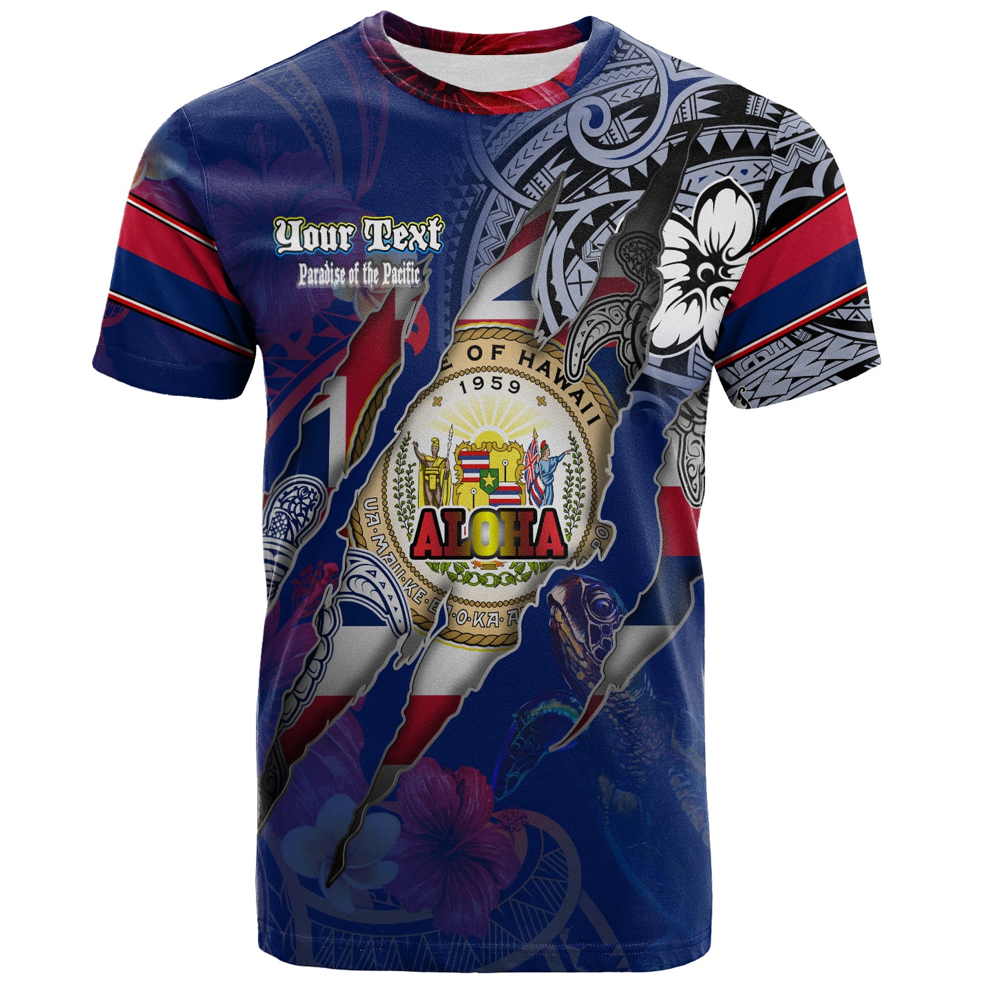 Hawaii T-Shirt Custom Hawaiian Blood Inside Me Polynesian Sleeve Tattoo Tropical Blue