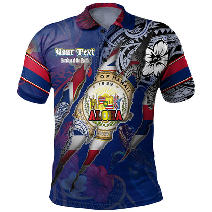 Hawaii Polo Shirt Custom Hawaiian Blood Inside Me Polynesian Sleeve Tattoo Tropical Blue