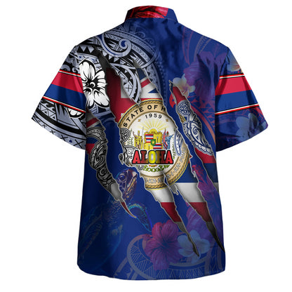 Hawaii Hawaiian Shirt Custom Hawaiian Blood Inside Me Polynesian Sleeve Tattoo Tropical Blue