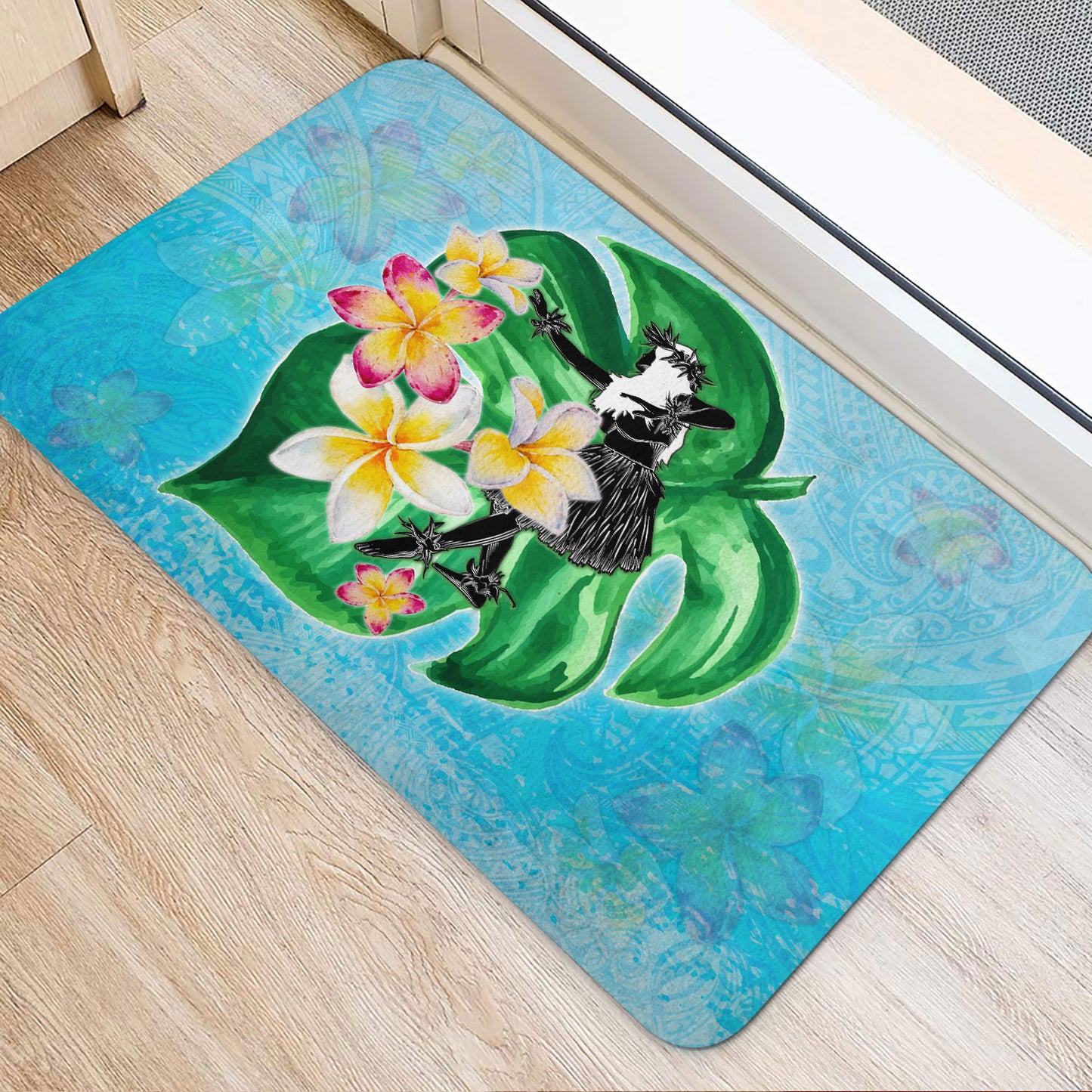 Hawaii Door Mat Hula Girls With Tropical Flowers Polynesian Style