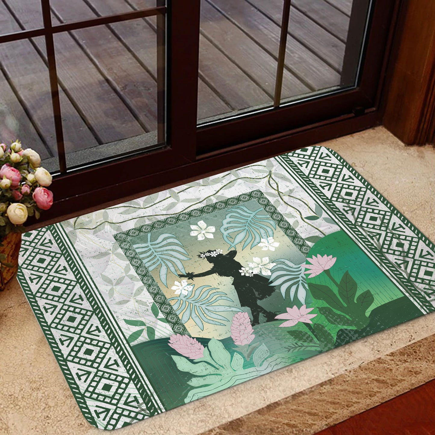 Hawaii Door Mat Hawaii Girl Hula Dancers With Tropical Flowers