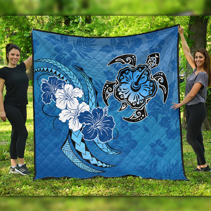 Hawaii Premium Quilt Hibiscus Flower And Sea Turtle Polynesian
