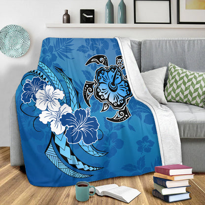 Hawaii Premium Blanket Hibiscus Flower And Sea Turtle Polynesian