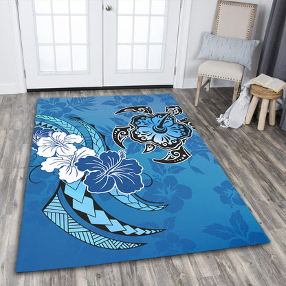 Hawaii Area Rug Hibiscus Flower And Sea Turtle Polynesian