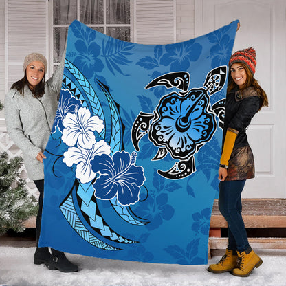 Hawaii Premium Blanket Hibiscus Flower And Sea Turtle Polynesian