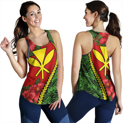 Hawaii Women Tank Tribal Polynesian With Hibiscus Flower