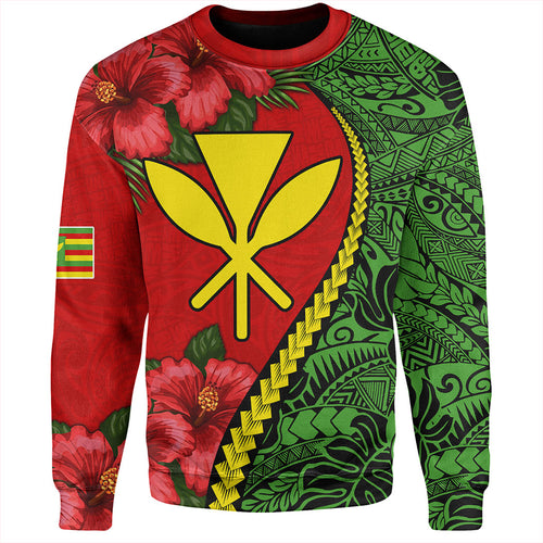 Hawaii Sweatshirt Tribal Polynesian With Hibiscus Flower