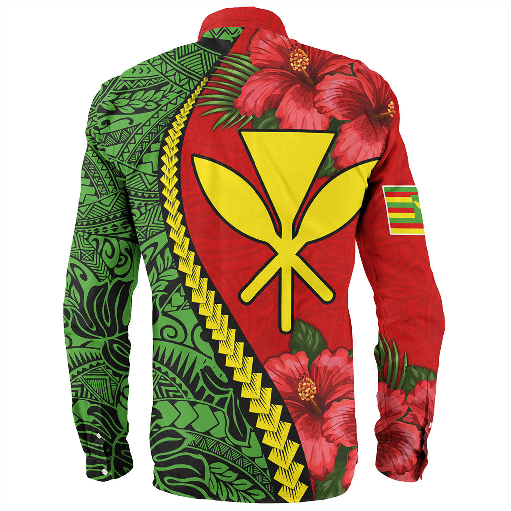 Hawaii Long Sleeve Shirt Tribal Polynesian With Hibiscus Flower