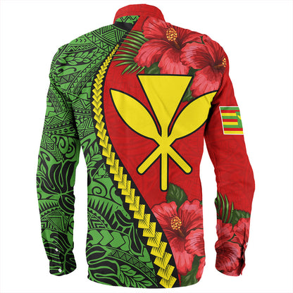 Hawaii Long Sleeve Shirt Tribal Polynesian With Hibiscus Flower