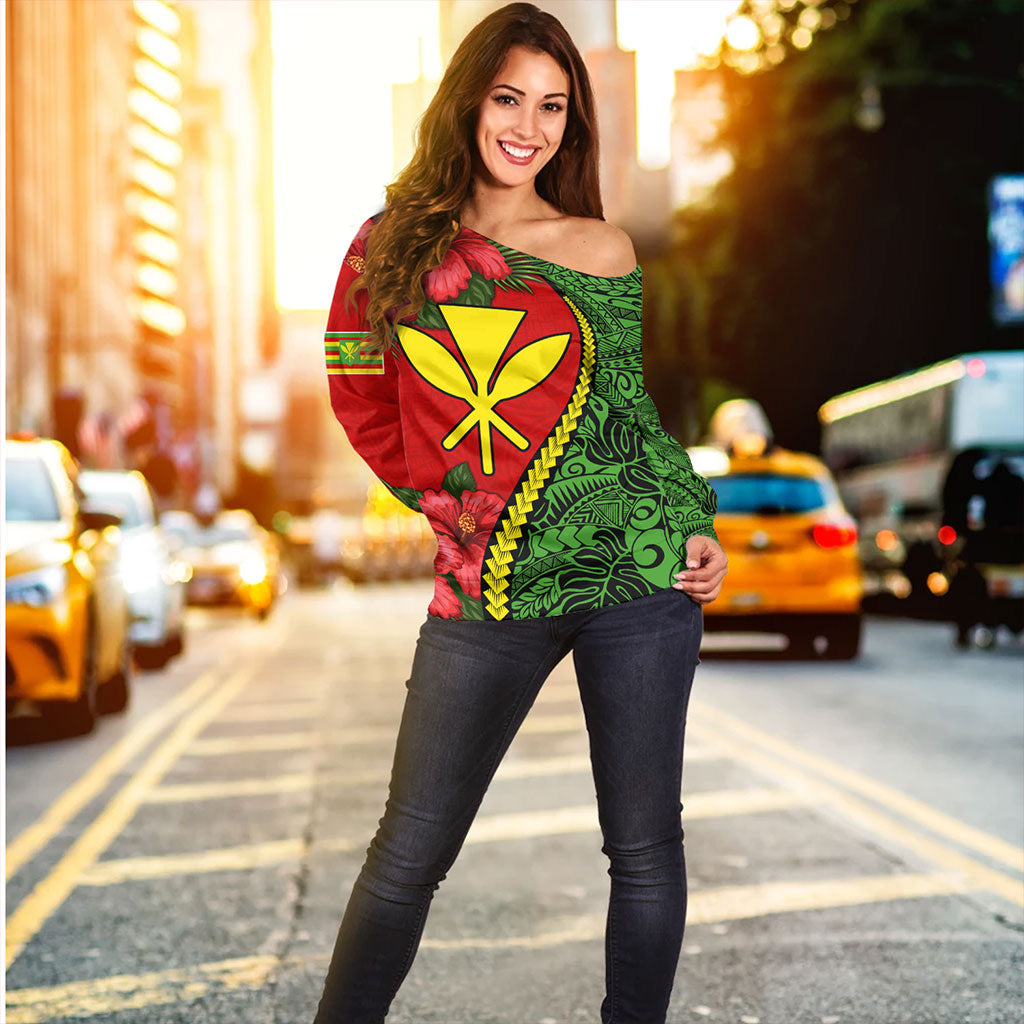 Hawaii Off Shoulder Sweatshirt Tribal Polynesian With Hibiscus Flower