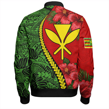 Hawaii Bomber Jacket Tribal Polynesian With Hibiscus Flower