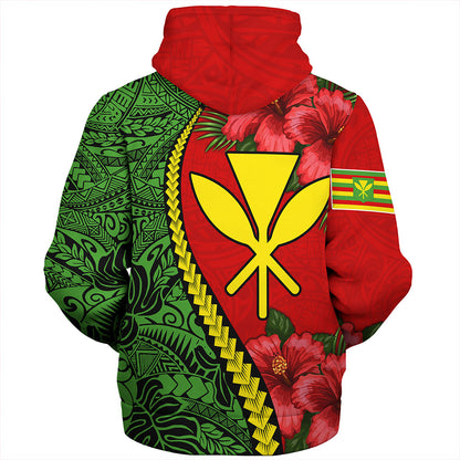 Hawaii Sherpa Hoodie Tribal Polynesian With Hibiscus Flower