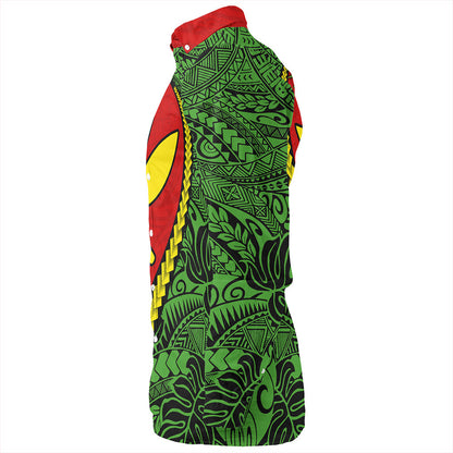 Hawaii Long Sleeve Shirt Tribal Polynesian With Hibiscus Flower