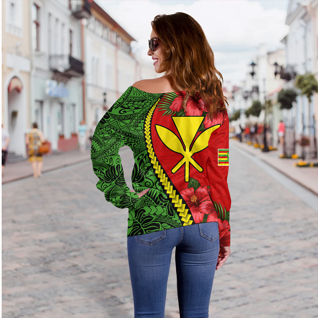 Hawaii Off Shoulder Sweatshirt Tribal Polynesian With Hibiscus Flower