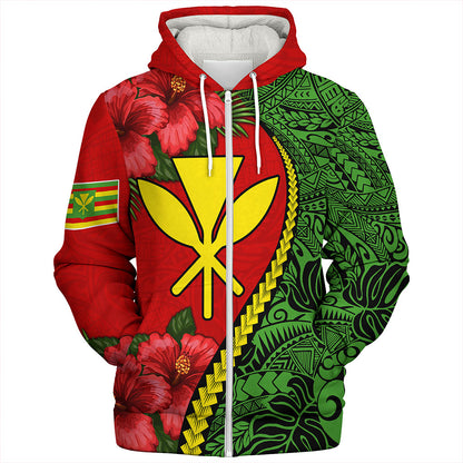 Hawaii Sherpa Hoodie Tribal Polynesian With Hibiscus Flower