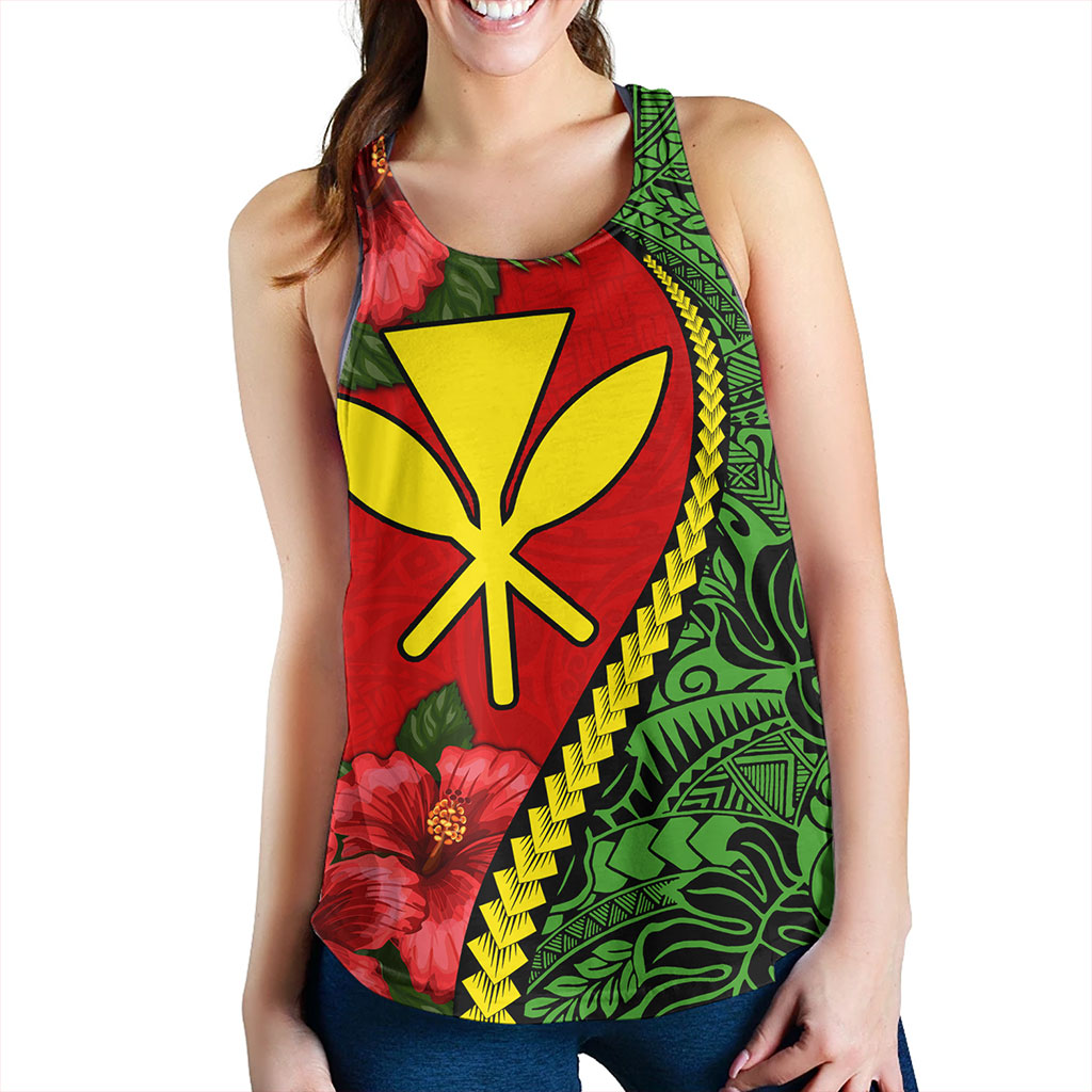 Hawaii Women Tank Tribal Polynesian With Hibiscus Flower