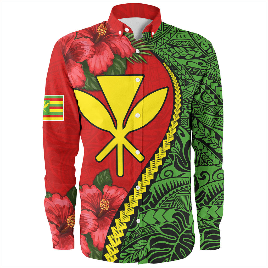 Hawaii Long Sleeve Shirt Tribal Polynesian With Hibiscus Flower