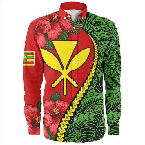 Hawaii Long Sleeve Shirt Tribal Polynesian With Hibiscus Flower